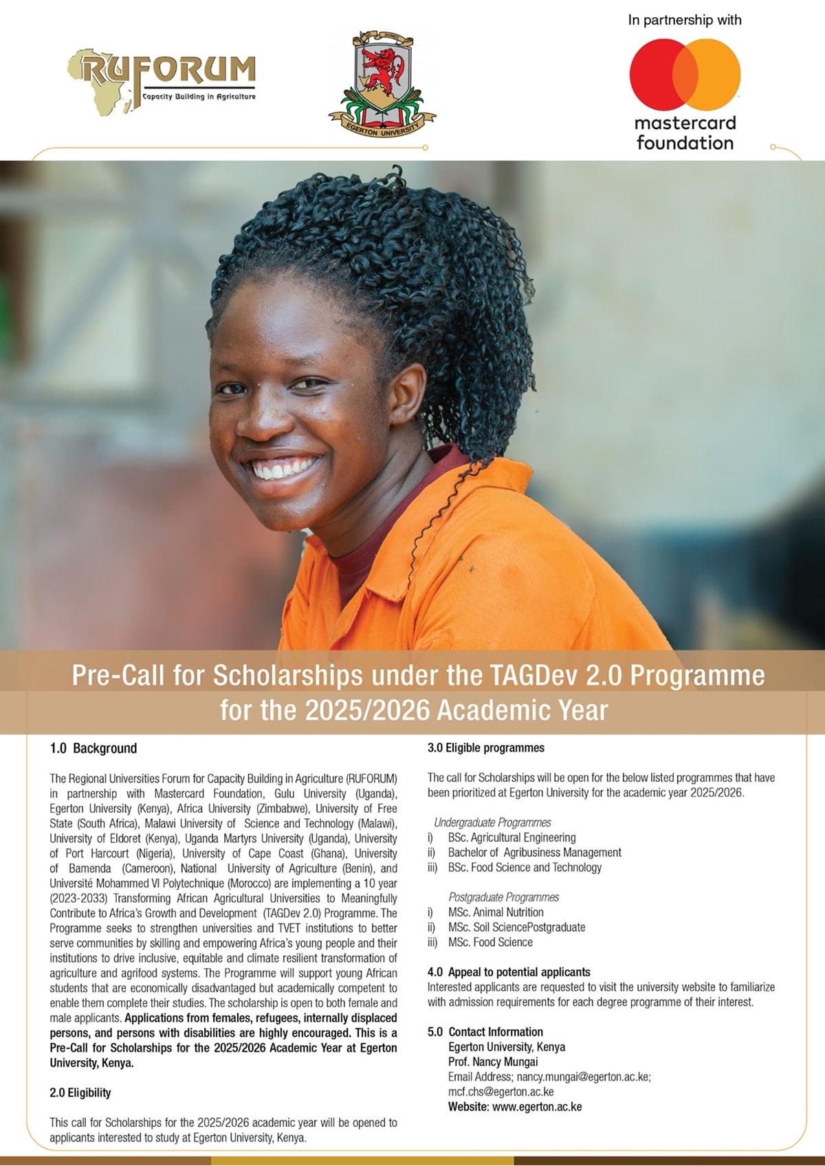 Pre-Call For Scholarships Under the TAGDev 2.0 Programme for the 2025/2026 Academic Year 
